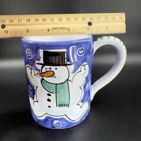 Deruta Italian Pottery Coffee Mug Cup Christmas Holiday Snowman Italy Handmade - Picture 5 of 13